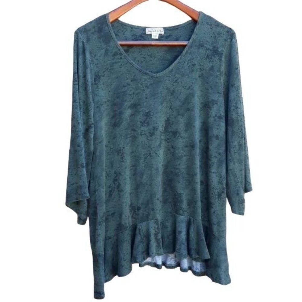 Top Tunic Oversized Peplum 3/4 Angel‎ Sleeve Mono Toned Tie-dye Army Green Sz L